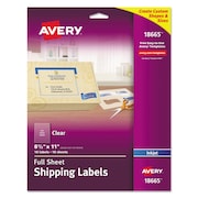 AVERY Matte Clear Shipping Labels, Inkjet Printers, 8.5 x 11, Clear, PK10 18665